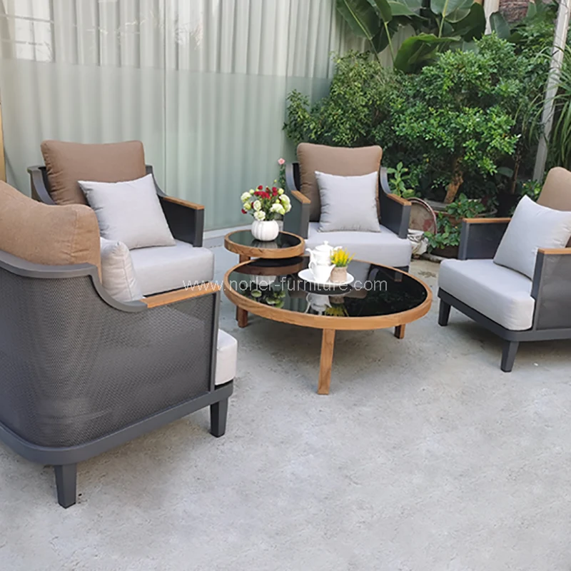 فیشن آؤٹ ڈور سوفی ایلومینیم فریم upholstered آرم چیئر