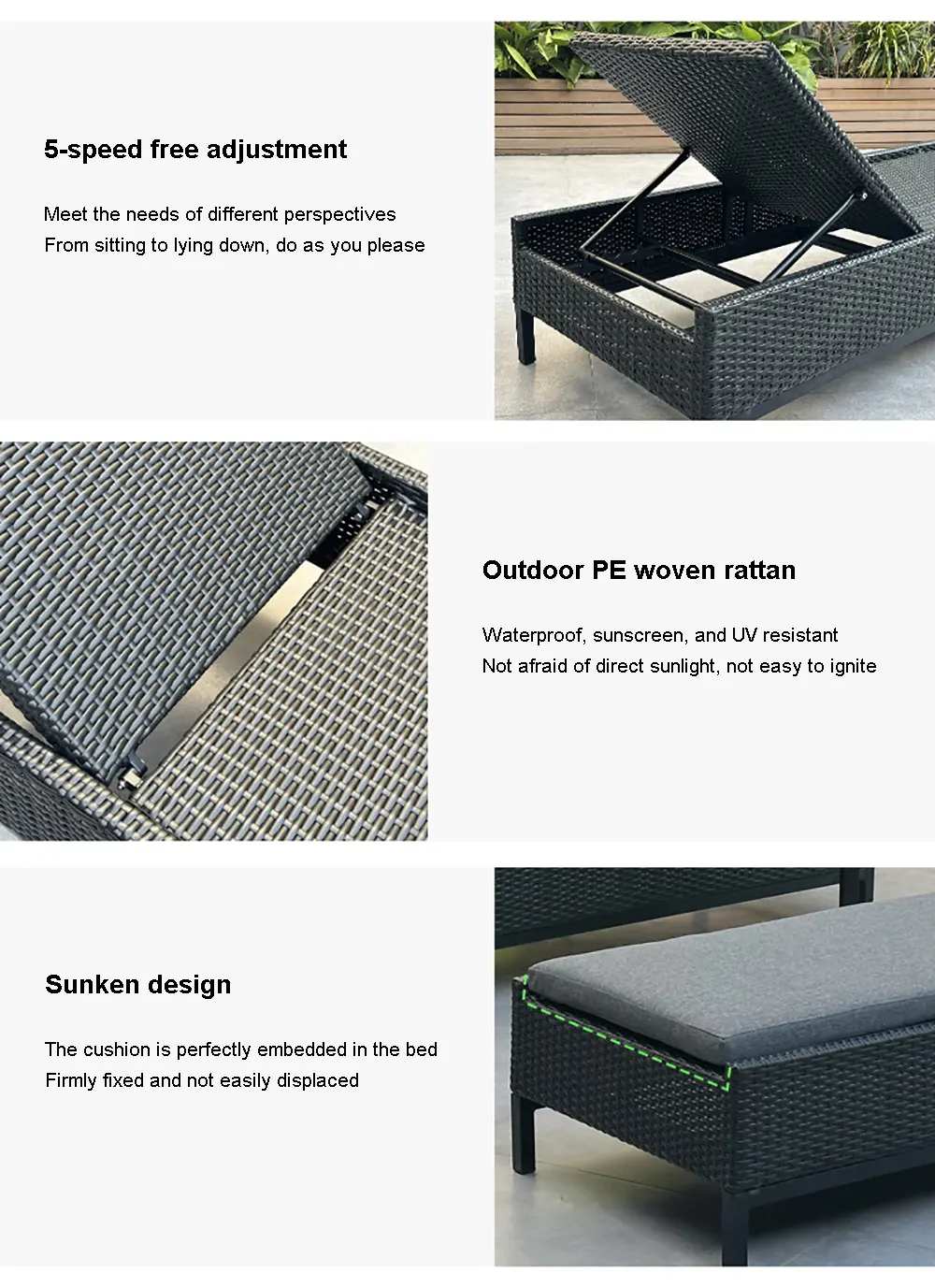 Latest High-End Hand Woven Rattan Sun Lounger