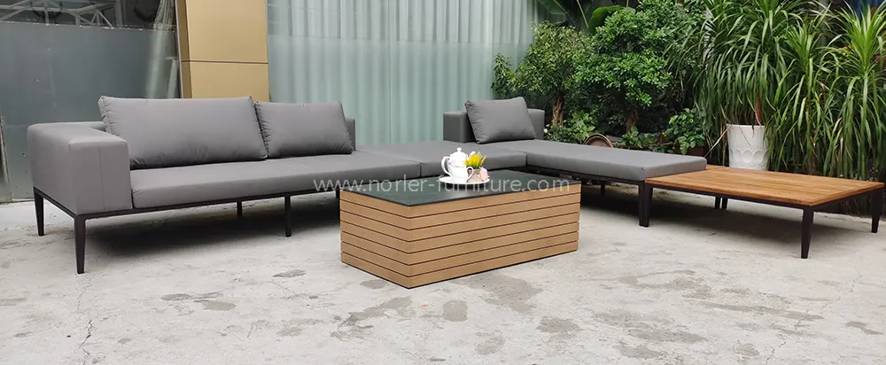 Leisure Aluminum Frame Teak Wood Base Outdoor Sofa