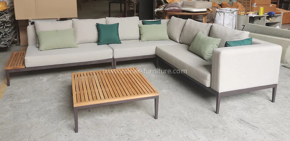 Leisure Aluminum Frame Teak Wood Base Outdoor Sofa
