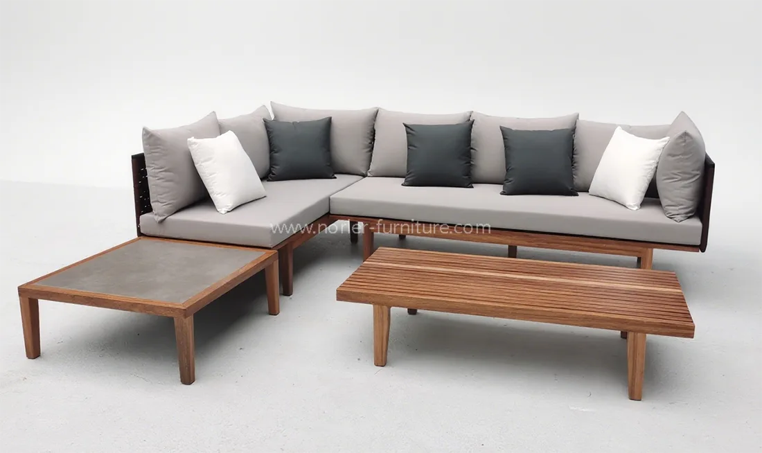 Modern Outdoor Teak Wood Frame Rope Woven Sofa