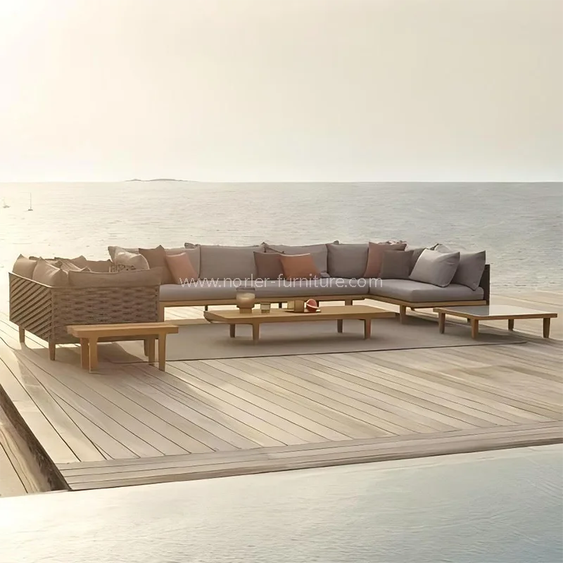 جدید آؤٹ ڈور ساگ لکڑی کے فریم رسی بنے ہوئے سوفی